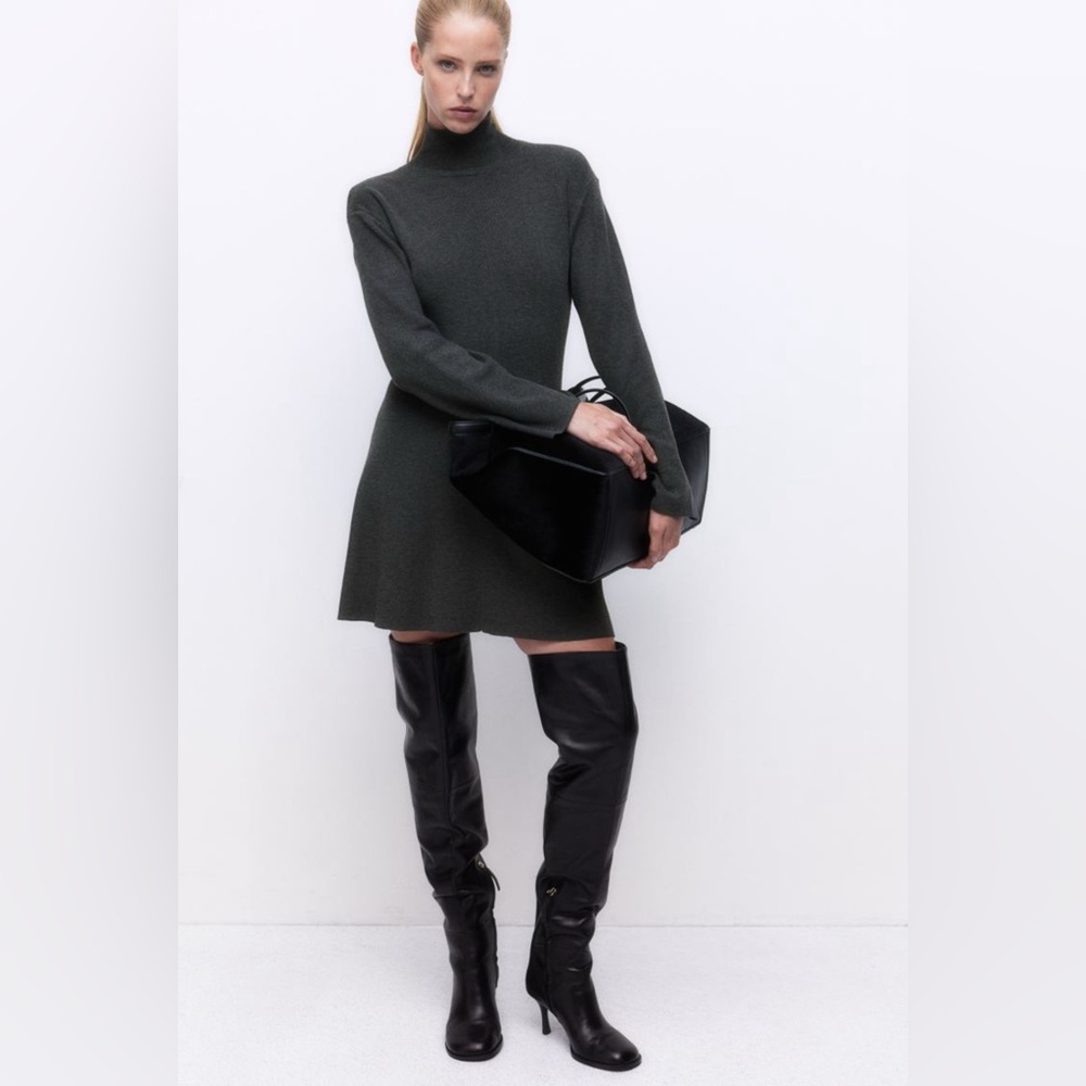 H&M *NWT* Fine-knit Mock Turtleneck Dress XXS Gray